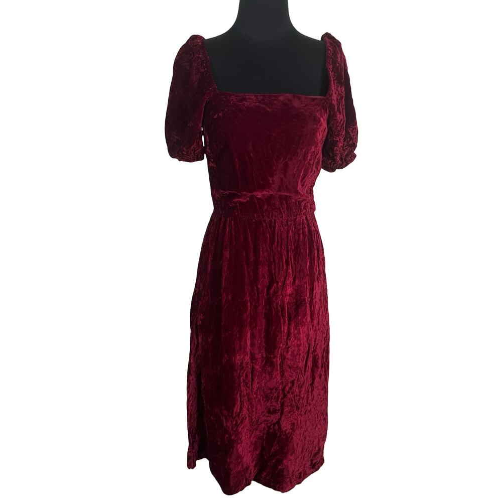 Vintage 80s Maroon Velvet Dress Puff Sleeve Goth Prom Project Piece XS S